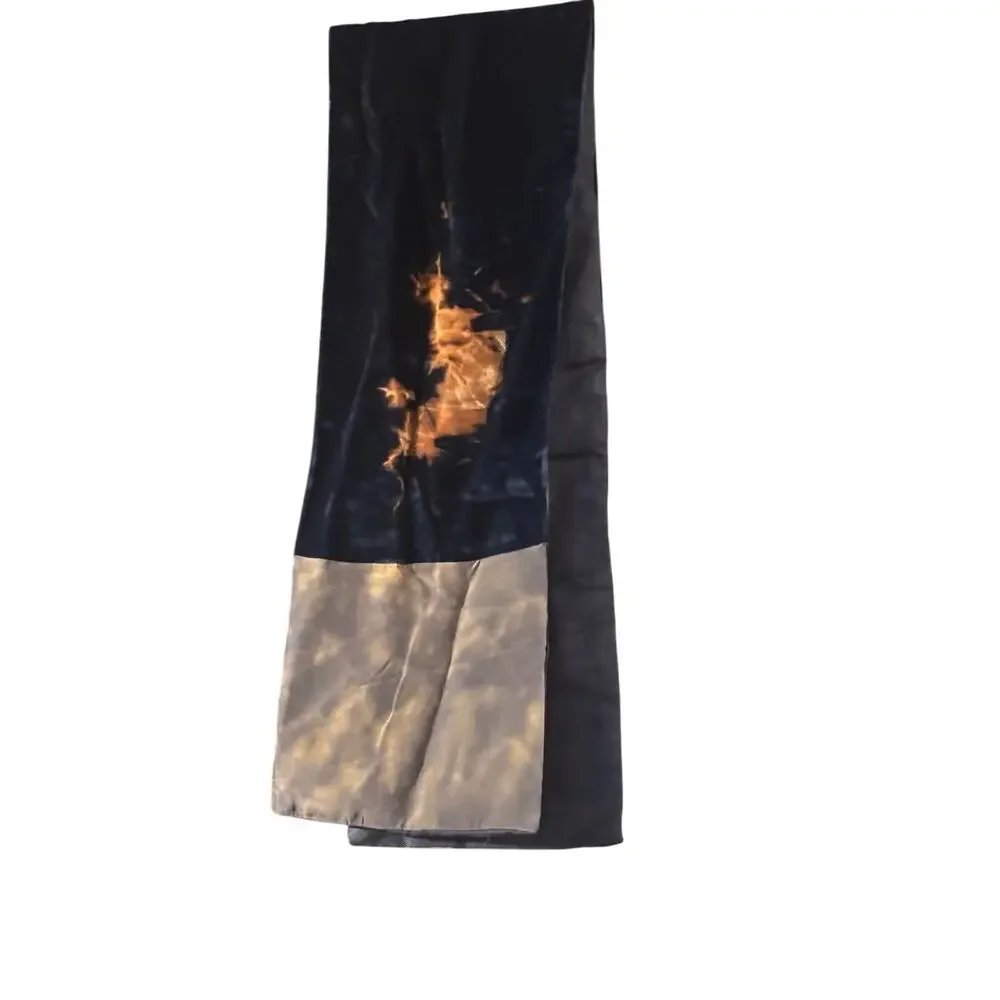 Eugenia Vazanno Velvet & Silk Scarf Blue Two Sided Fabric 46x8 Mixed Media